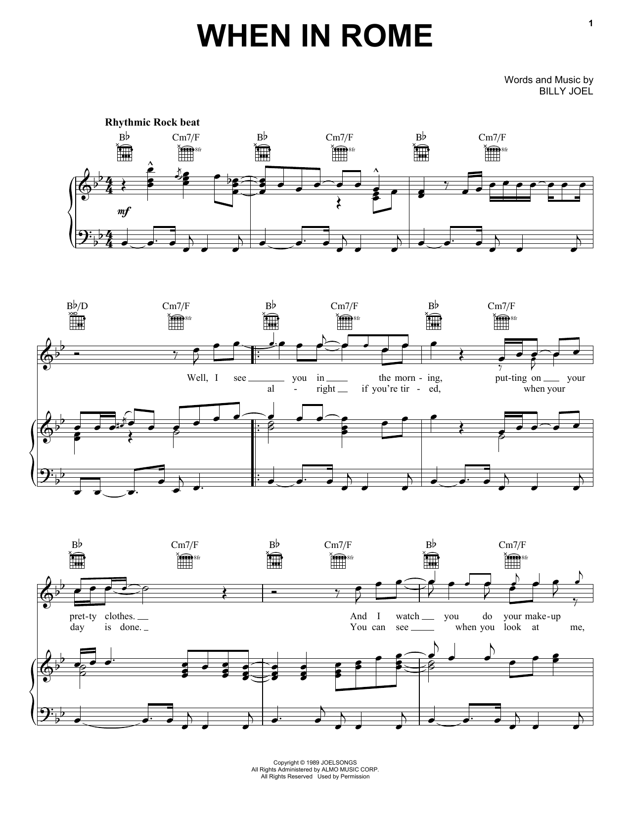 Download Billy Joel When In Rome Sheet Music and learn how to play Piano, Vocal & Guitar Chords (Right-Hand Melody) PDF digital score in minutes