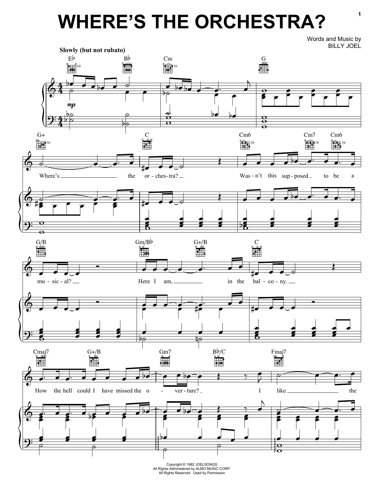Download Billy Joel Where's The Orchestra? Sheet Music and learn how to play Piano, Vocal & Guitar Chords (Right-Hand Melody) PDF digital score in minutes
