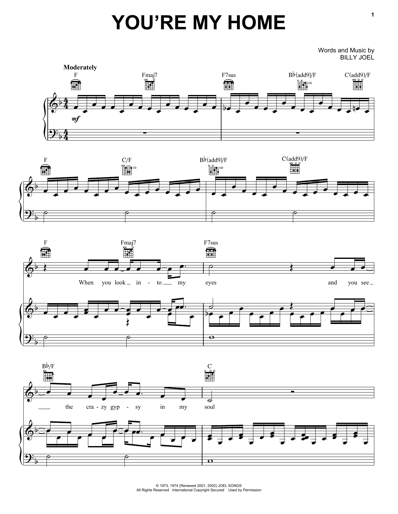 Download Billy Joel You're My Home Sheet Music and learn how to play Piano, Vocal & Guitar (Right-Hand Melody) PDF digital score in minutes