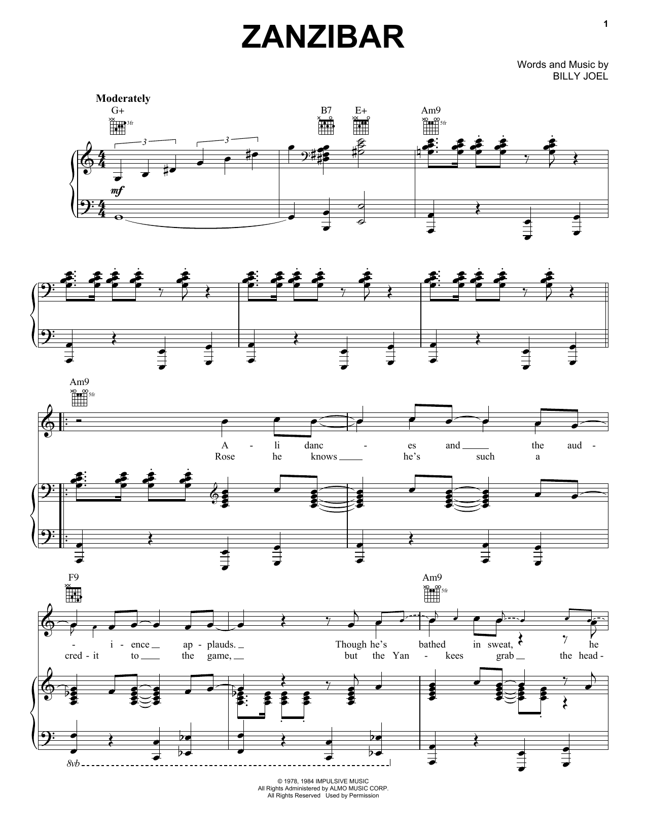 Download Billy Joel Zanzibar Sheet Music and learn how to play Piano, Vocal & Guitar Chords (Right-Hand Melody) PDF digital score in minutes