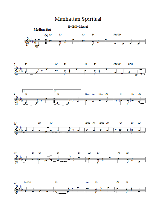 Download Billy Maxted Manhattan Spiritual Sheet Music and learn how to play Melody Line, Lyrics & Chords PDF digital score in minutes