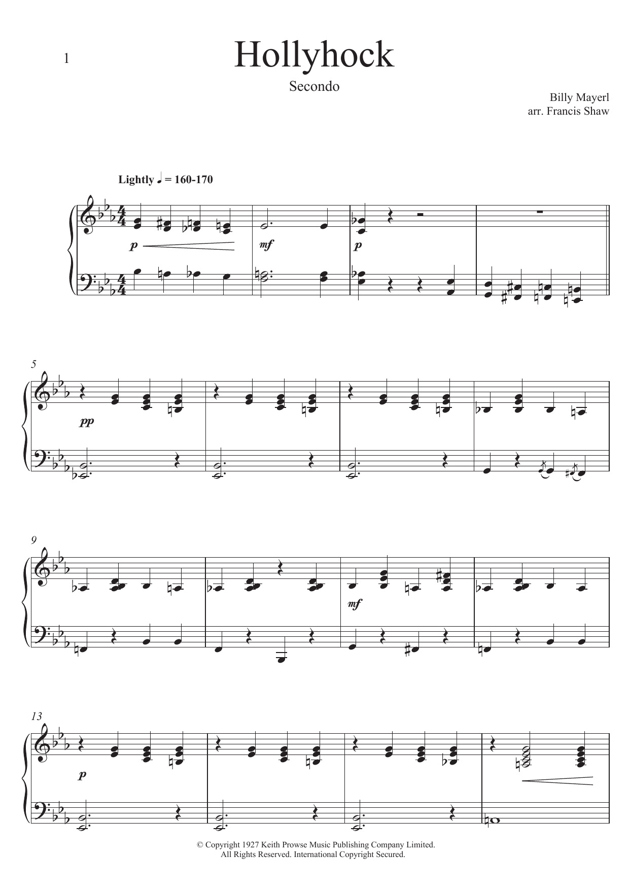 Download Billy Mayerl Hollyhock Sheet Music and learn how to play Piano Duet PDF digital score in minutes