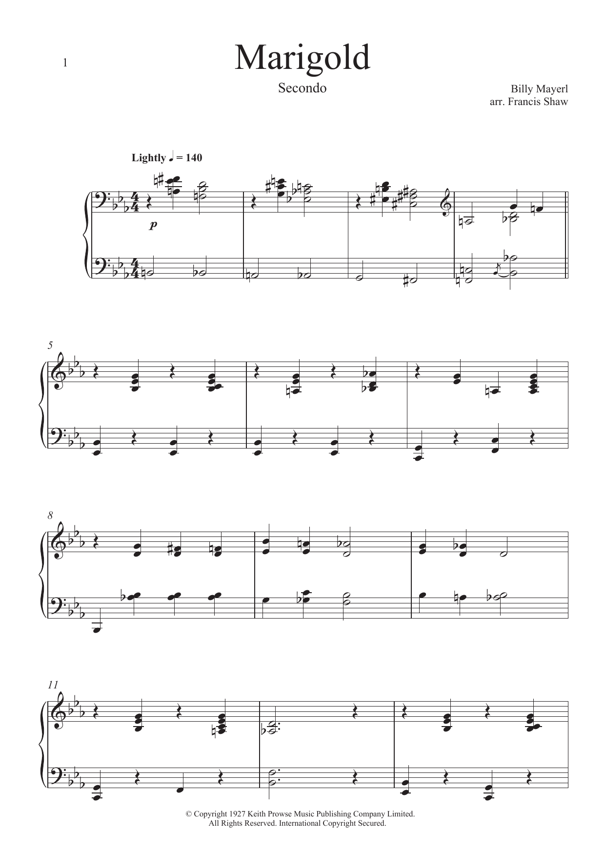 Download Billy Mayerl Marigold Sheet Music and learn how to play Piano Duet PDF digital score in minutes