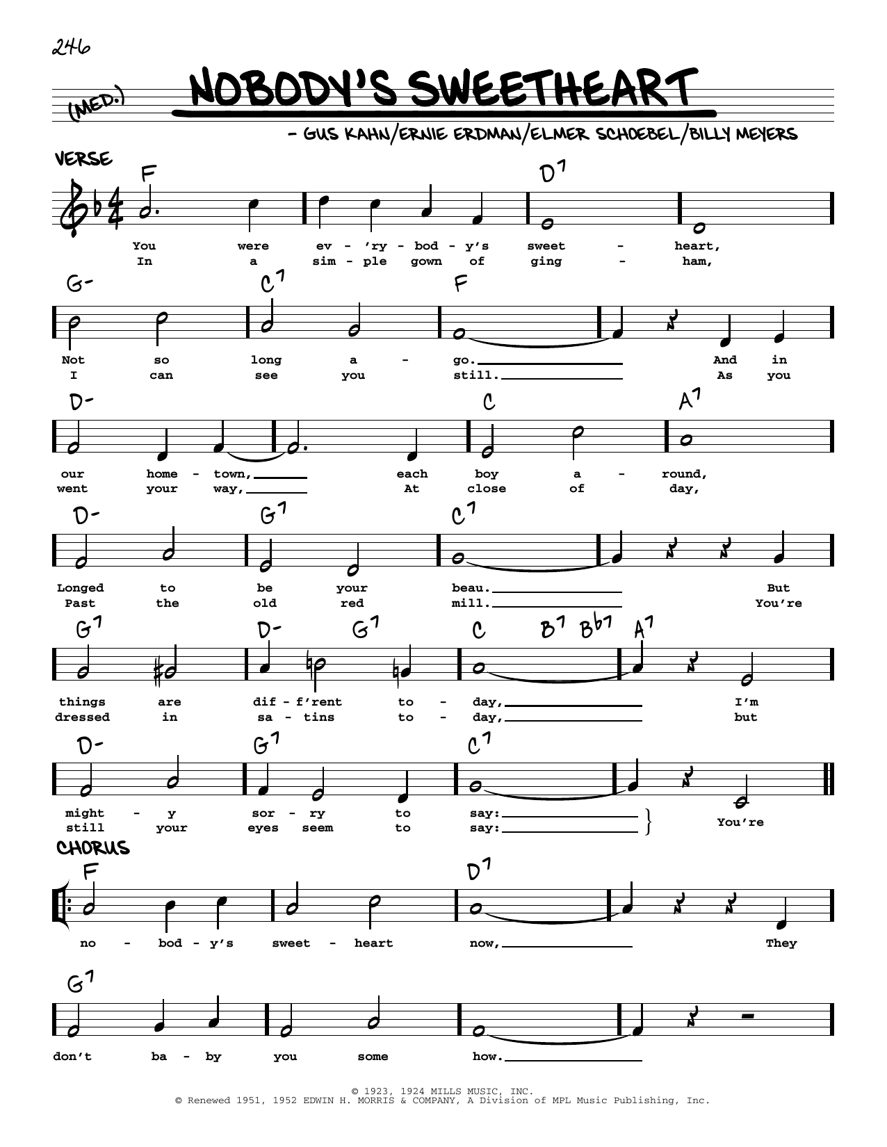 Download Billy Meyers Nobody's Sweetheart (arr. Robert Rawlins) Sheet Music and learn how to play Real Book – Melody, Lyrics & Chords PDF digital score in minutes