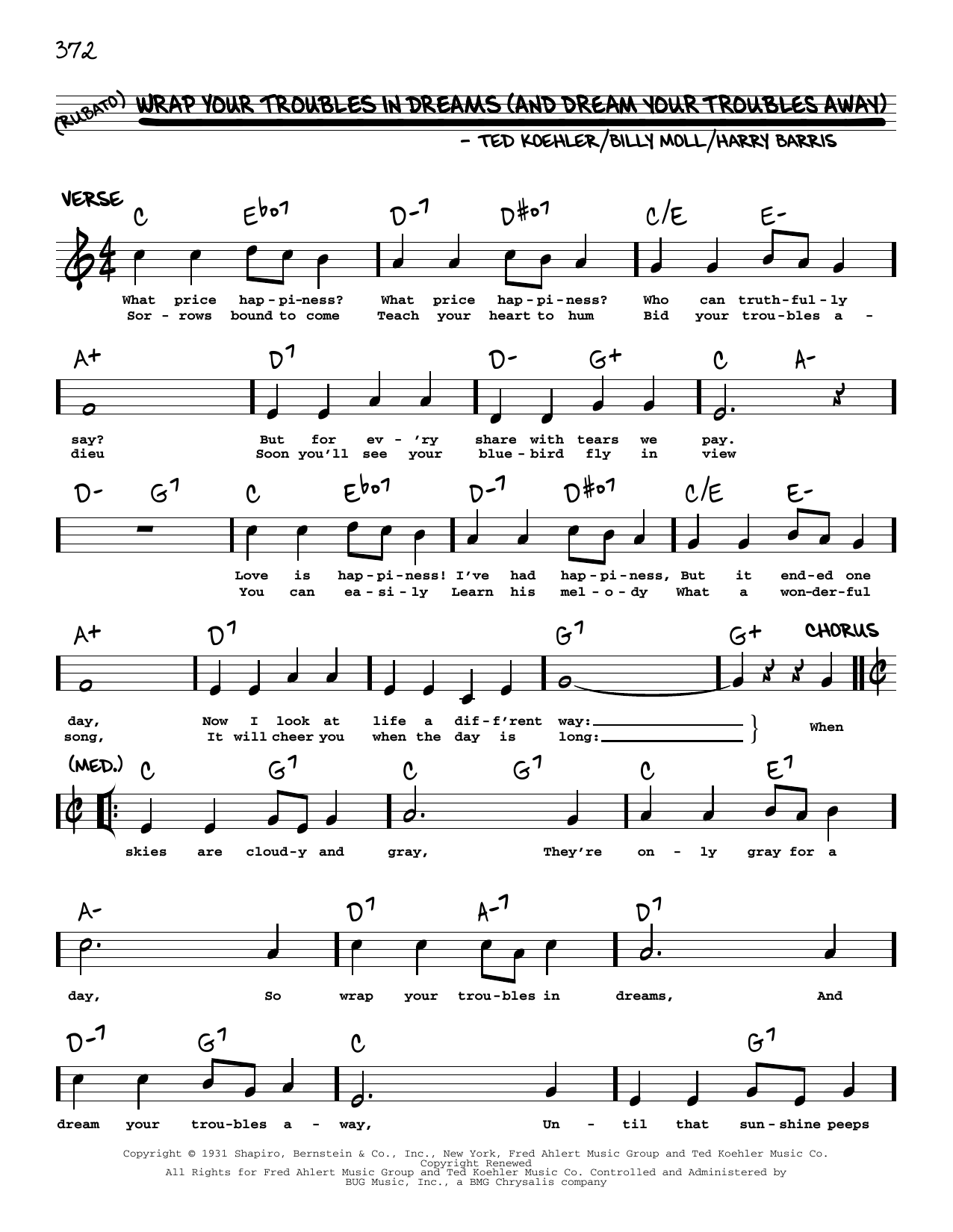 Download Billy Moll Wrap Your Troubles In Dreams (And Dream Your Troubles Away) (arr. Robert Rawlins Sheet Music and learn how to play Real Book – Melody, Lyrics & Chords PDF digital score in minutes