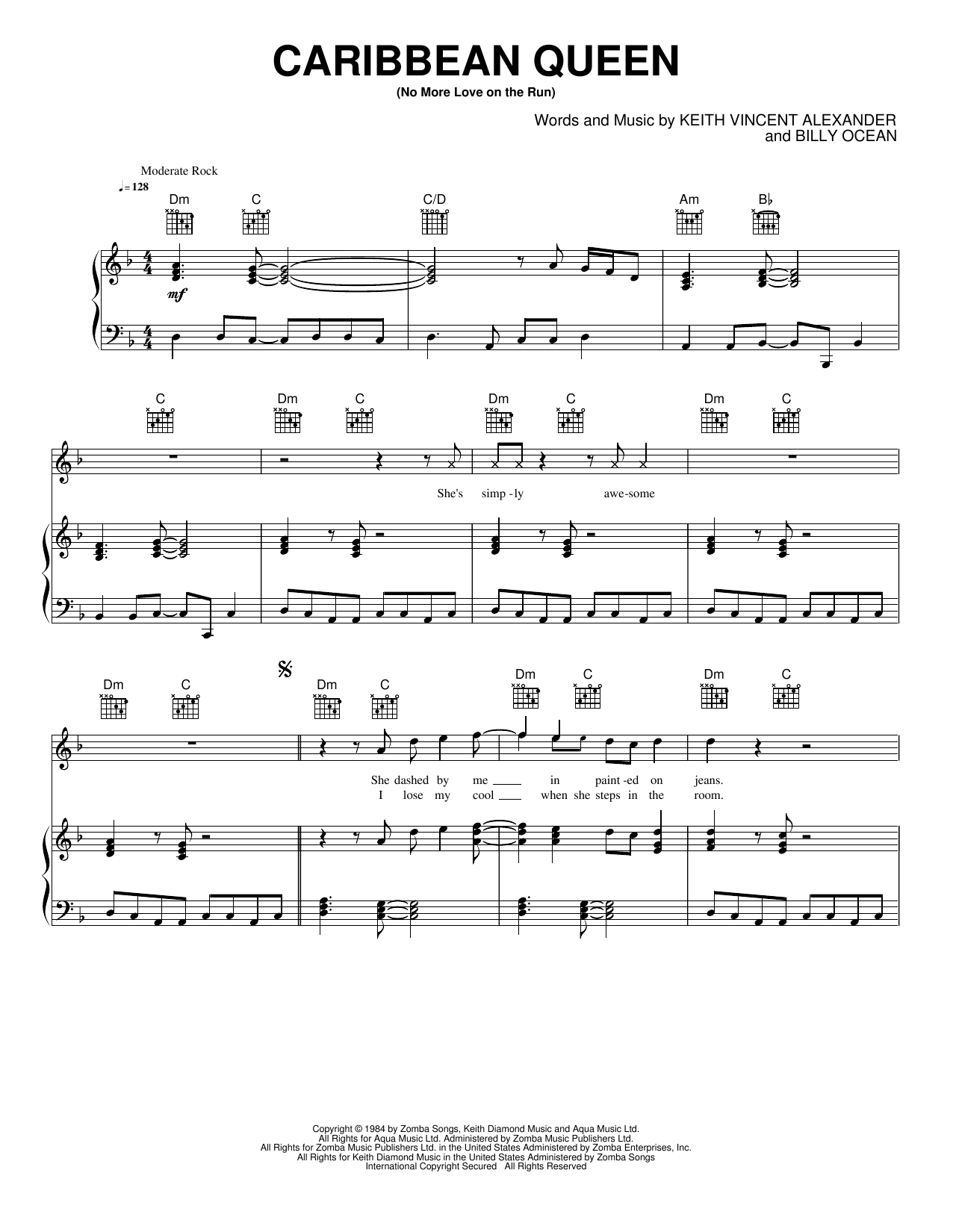 Download Billy Ocean Caribbean Queen Sheet Music and learn how to play Piano, Vocal & Guitar Chords (Right-Hand Melody) PDF digital score in minutes