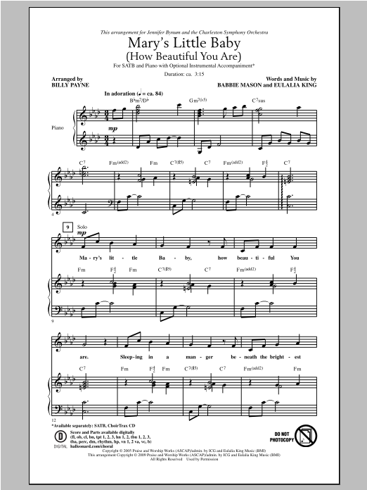 Download Billy Payne Mary's Little Baby (How Beautiful You Are) Sheet Music and learn how to play SATB PDF digital score in minutes