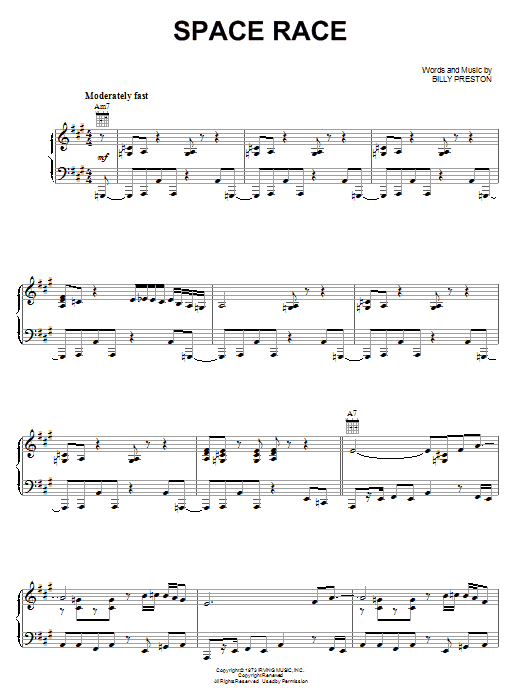 Download Billy Preston Space Race Sheet Music and learn how to play Piano, Vocal & Guitar (Right-Hand Melody) PDF digital score in minutes