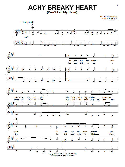 Download Billy Ray Cyrus Achy Breaky Heart (Don't Tell My Heart) Sheet Music and learn how to play Bass Guitar Tab PDF digital score in minutes