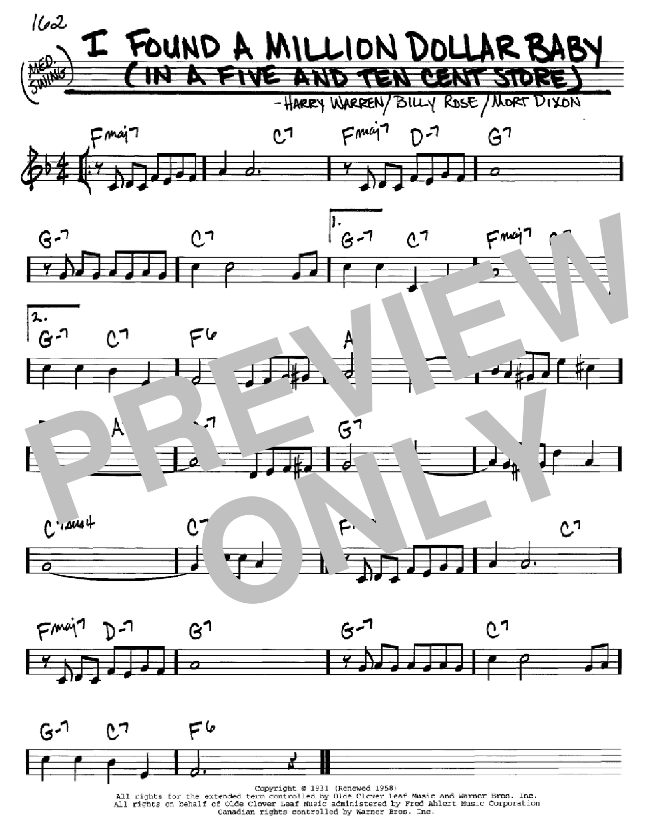 Download Billy Rose I Found A Million Dollar Baby (In A Five And Ten Cent Store) Sheet Music and learn how to play Real Book – Melody & Chords – C Instruments PDF digital score in minutes