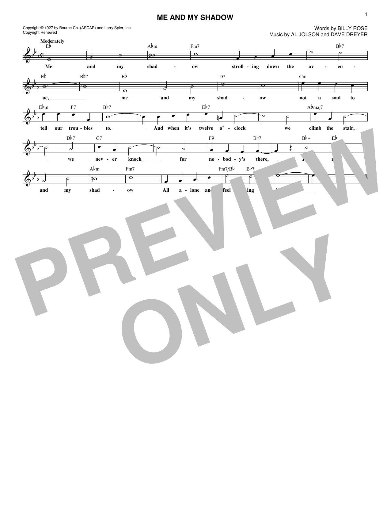 Download Billy Rose Me And My Shadow Sheet Music and learn how to play Melody Line, Lyrics & Chords PDF digital score in minutes