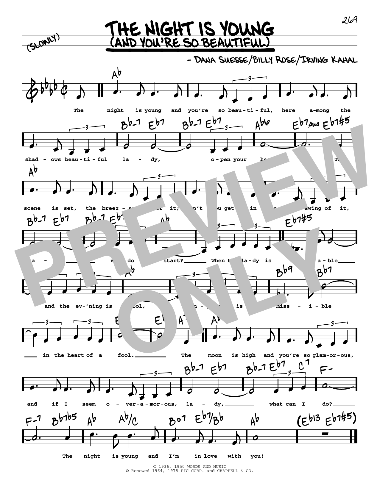 Download Billy Rose The Night Is Young (And You're So Beautiful) (Low Voice) Sheet Music and learn how to play Real Book – Melody, Lyrics & Chords PDF digital score in minutes