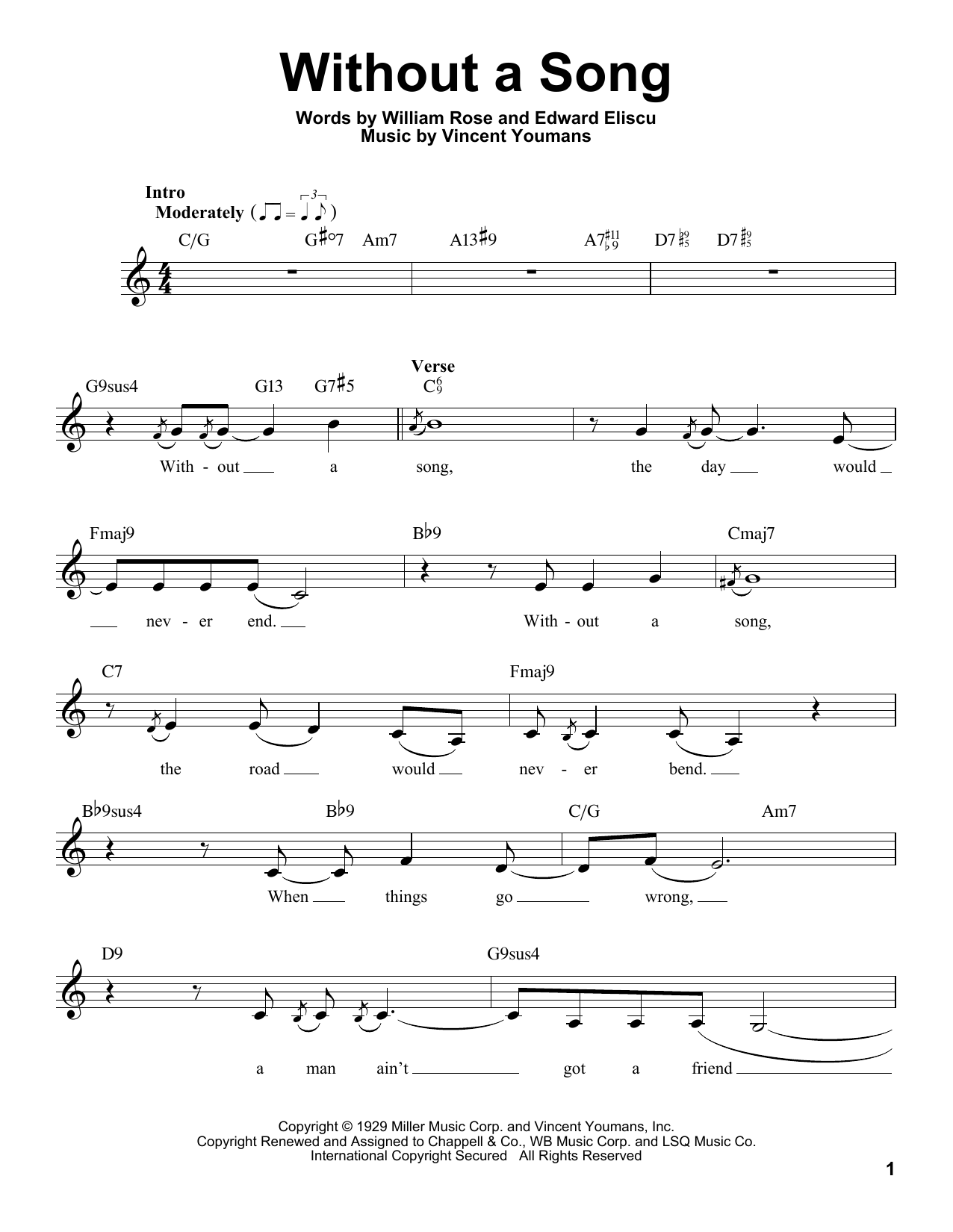 Download BillY Rose Without A Song Sheet Music and learn how to play Voice PDF digital score in minutes
