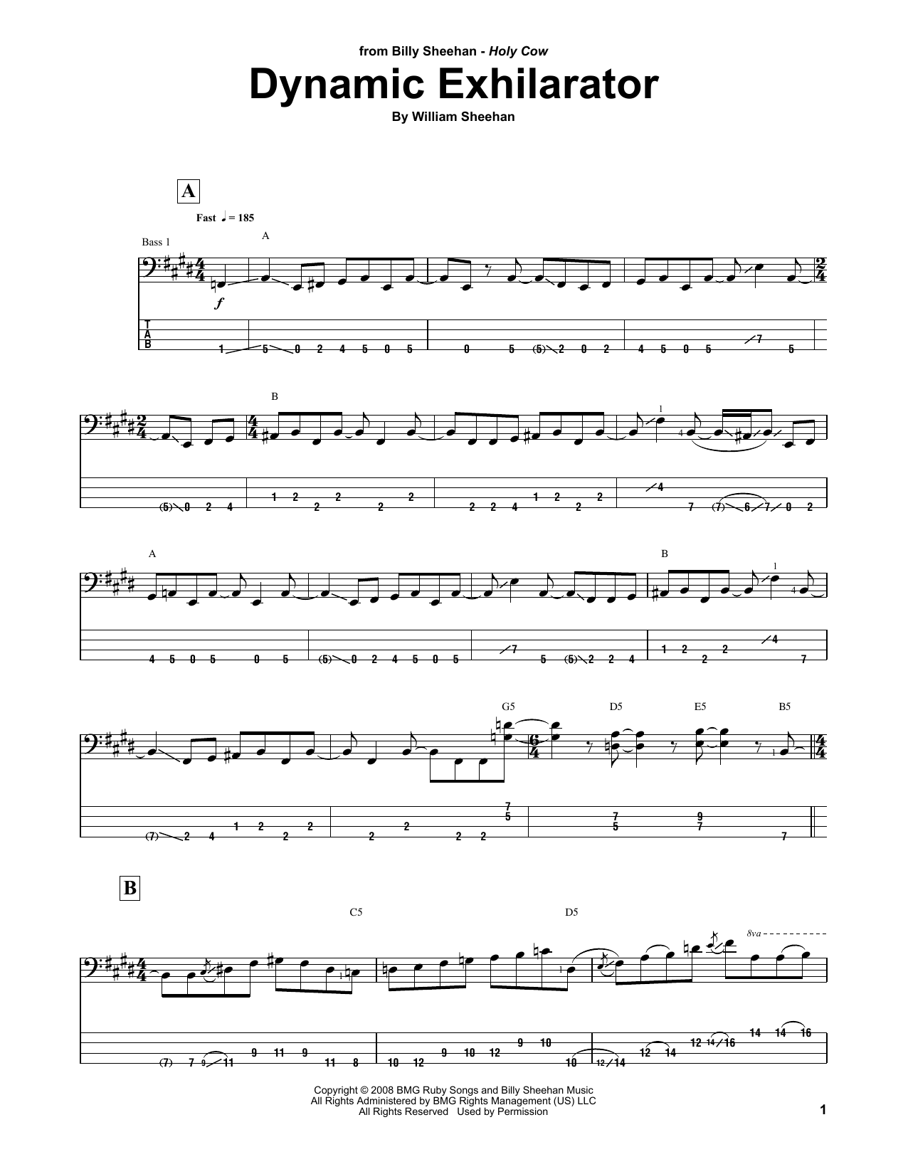 Download Billy Sheehan Dynamic Exhilarator Sheet Music and learn how to play Bass Guitar Tab PDF digital score in minutes