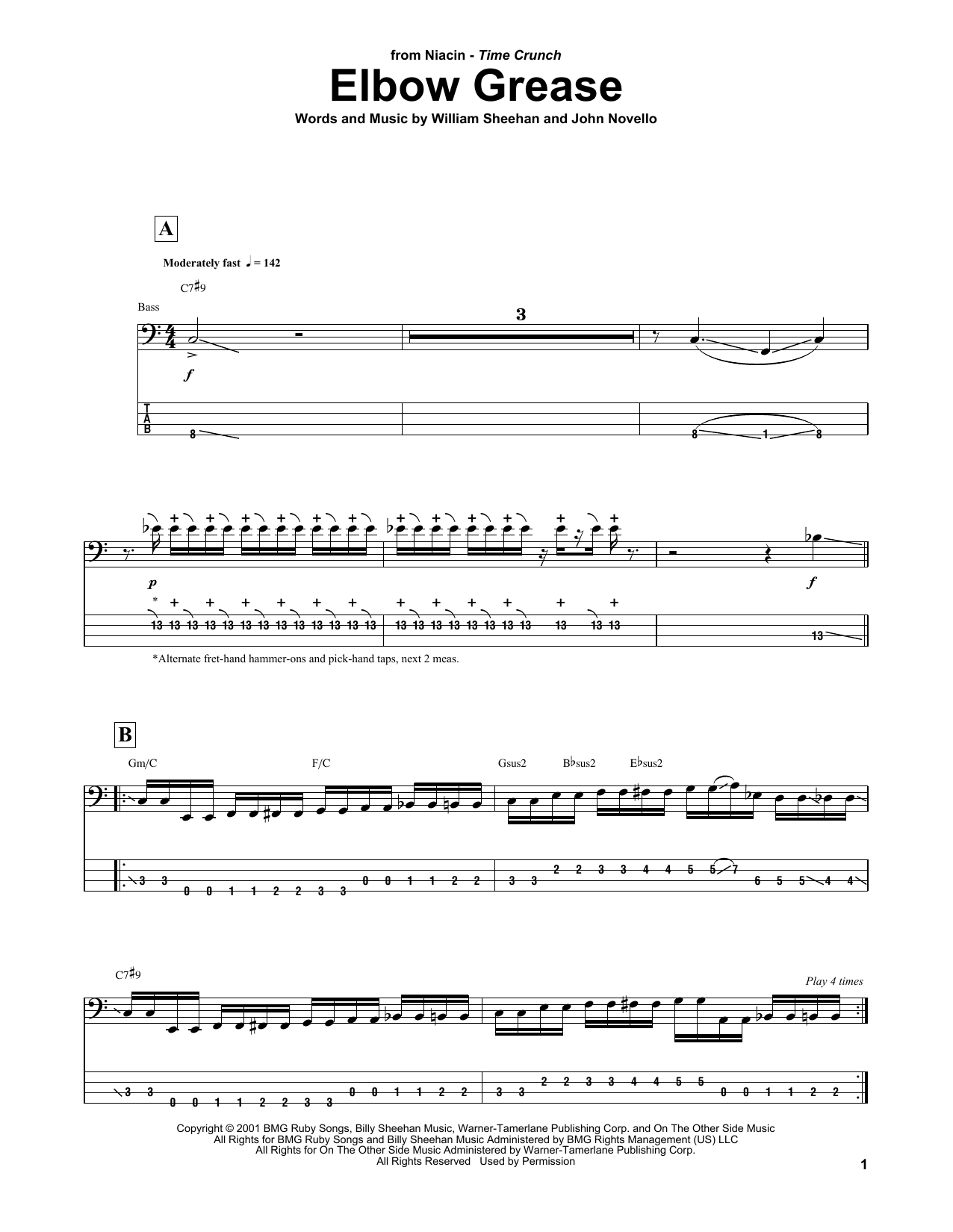 Download Billy Sheehan Elbow Grease Sheet Music and learn how to play Bass Guitar Tab PDF digital score in minutes