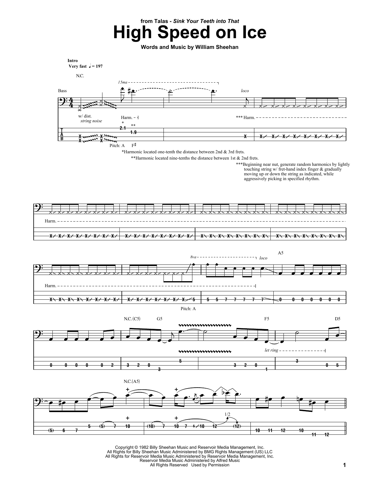 Download Billy Sheehan High Speed On Ice Sheet Music and learn how to play Bass Guitar Tab PDF digital score in minutes