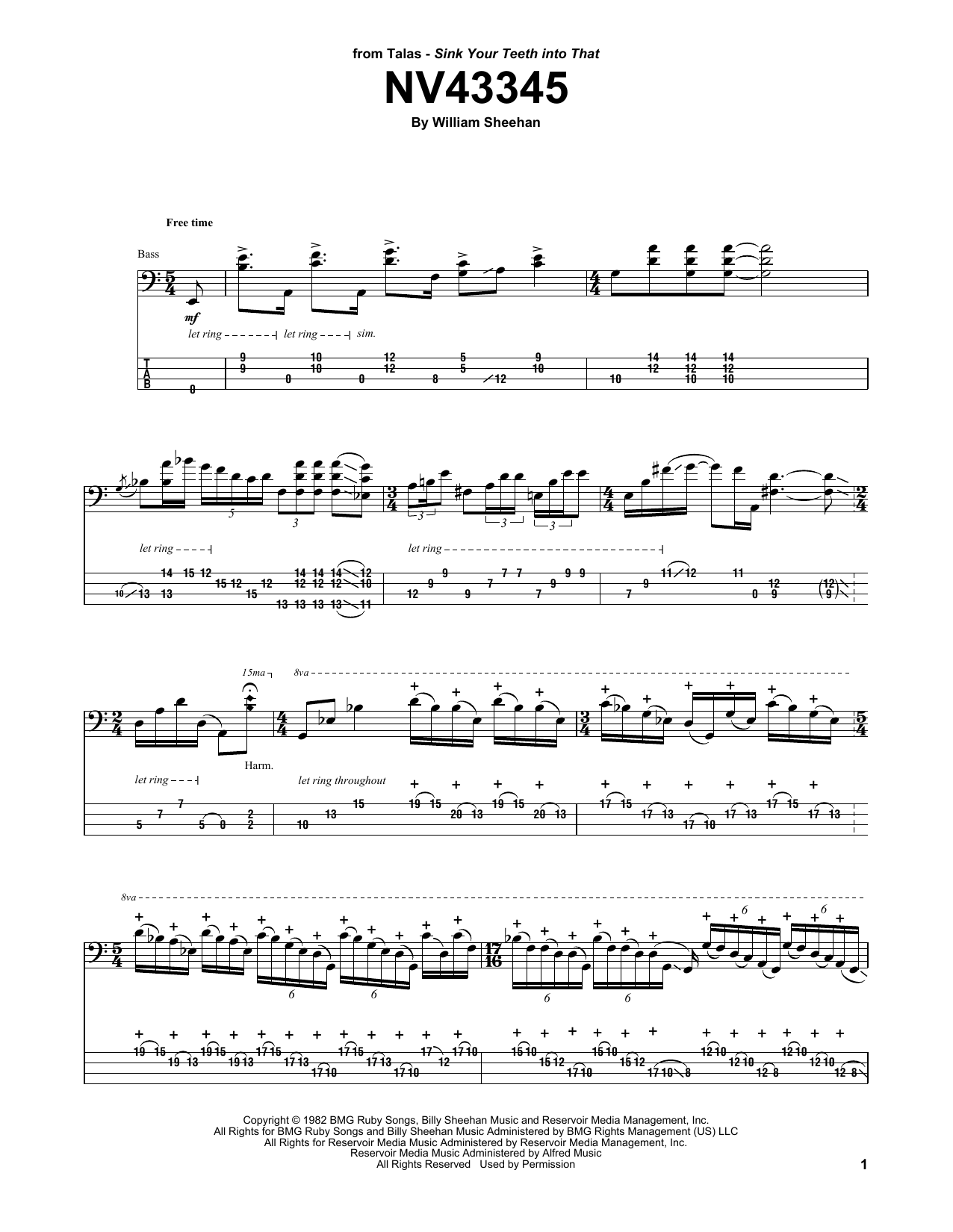 Download Billy Sheehan NV43345 Sheet Music and learn how to play Bass Guitar Tab PDF digital score in minutes