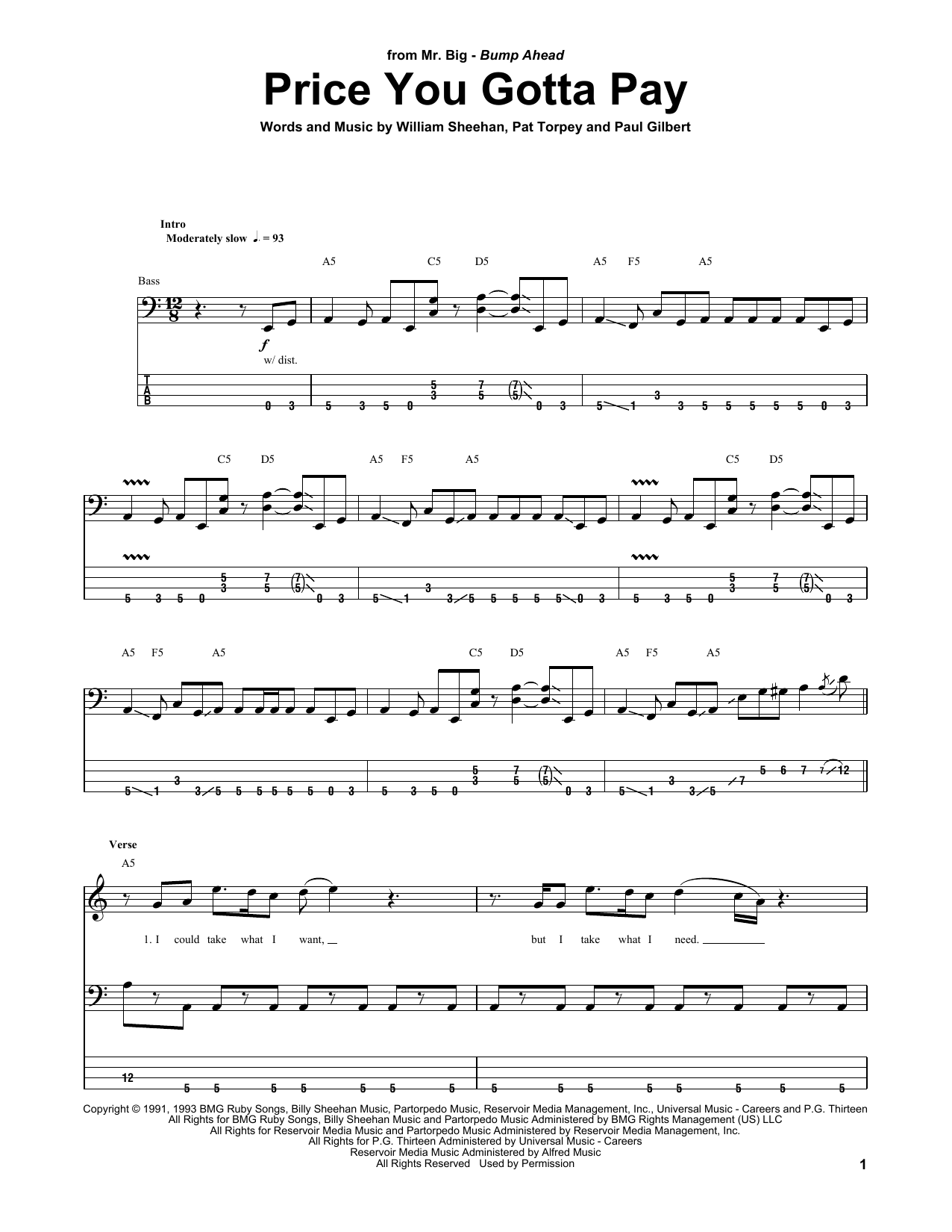 Download Billy Sheehan Price You Gotta Pay Sheet Music and learn how to play Bass Guitar Tab PDF digital score in minutes