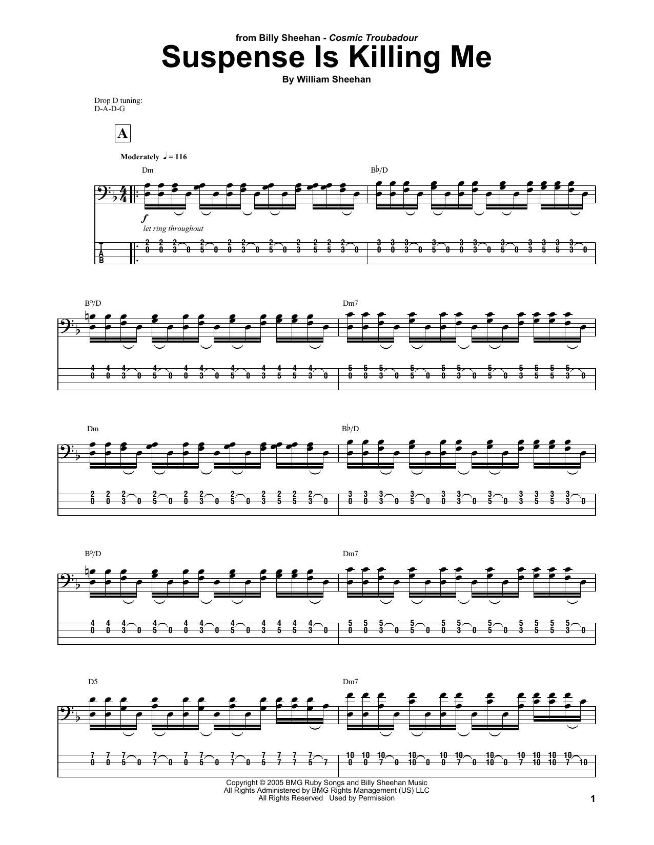 Download Billy Sheehan Suspense Is Killing Me Sheet Music and learn how to play Bass Guitar Tab PDF digital score in minutes
