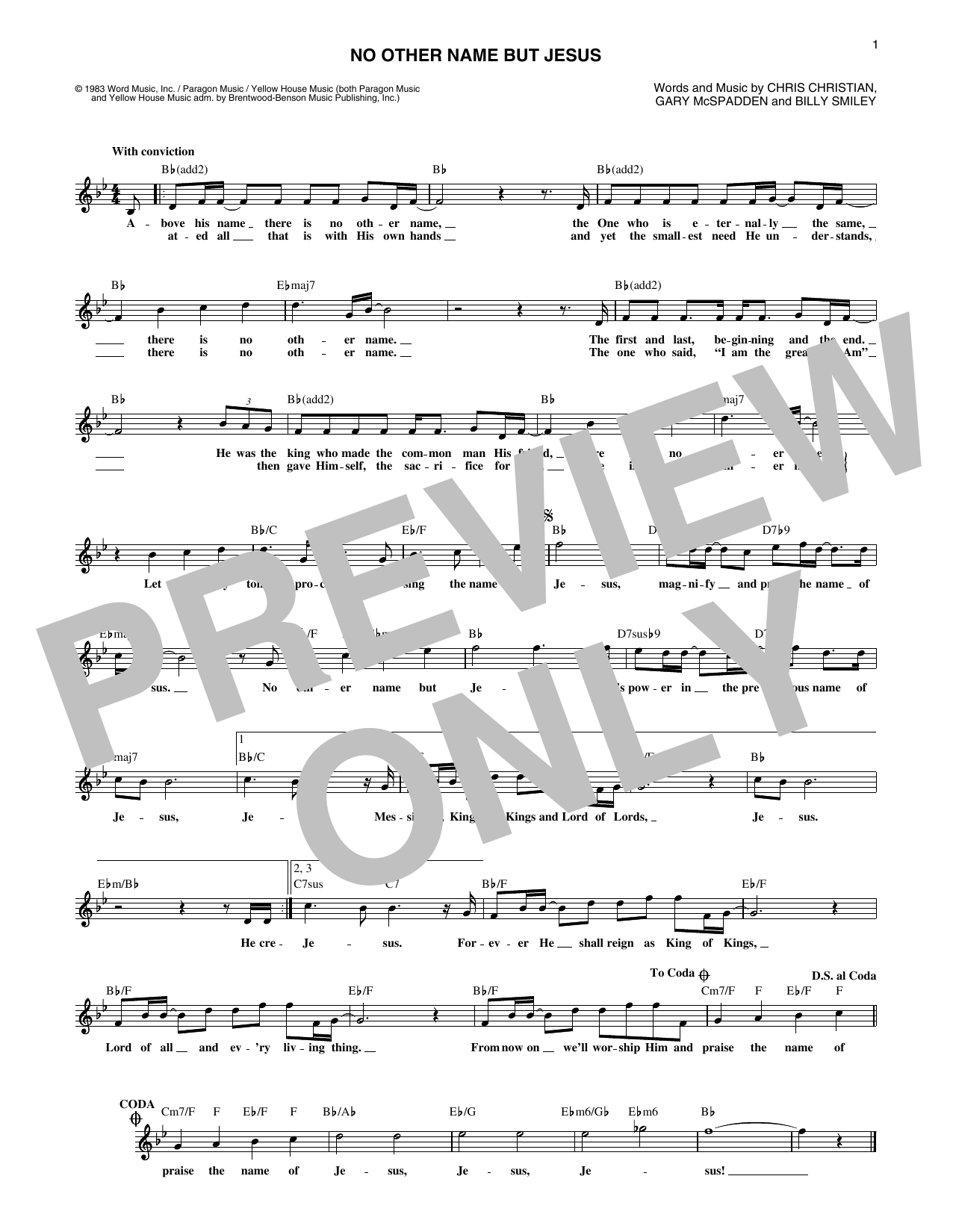 Download Billy Smiley No Other Name But Jesus Sheet Music and learn how to play Lead Sheet / Fake Book PDF digital score in minutes
