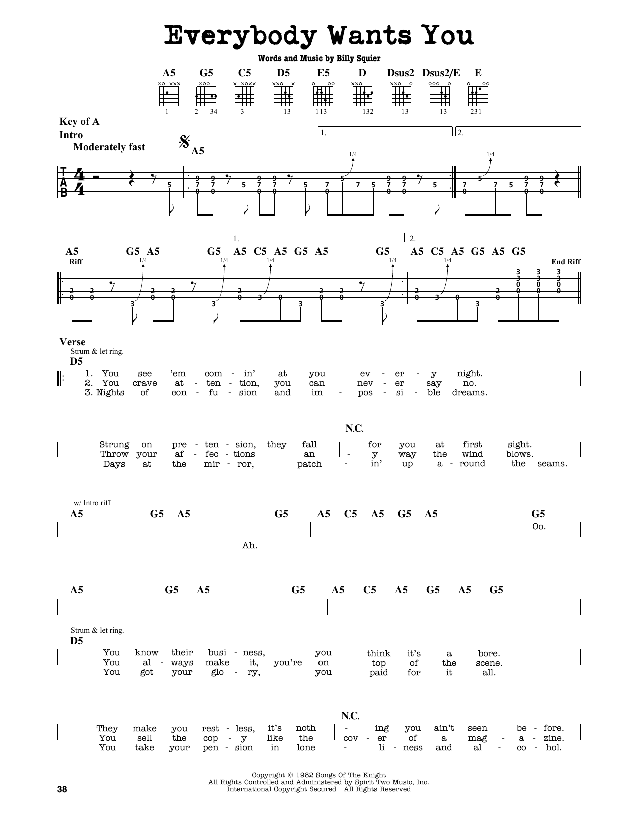 Download Billy Squier Everybody Wants You Sheet Music and learn how to play Guitar Lead Sheet PDF digital score in minutes