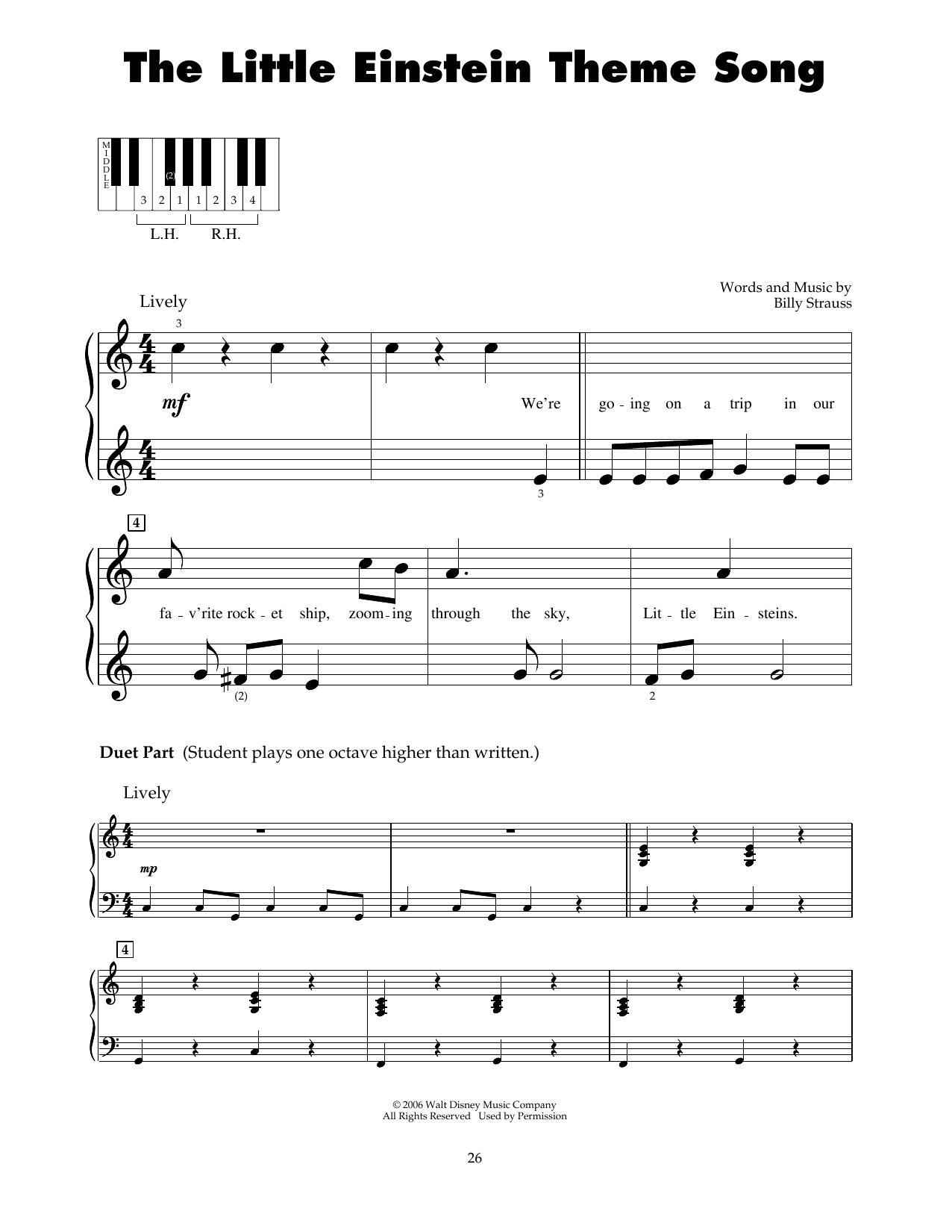 Download Billy Strauss The Little Einstein Theme Song Sheet Music and learn how to play 5-Finger Piano PDF digital score in minutes