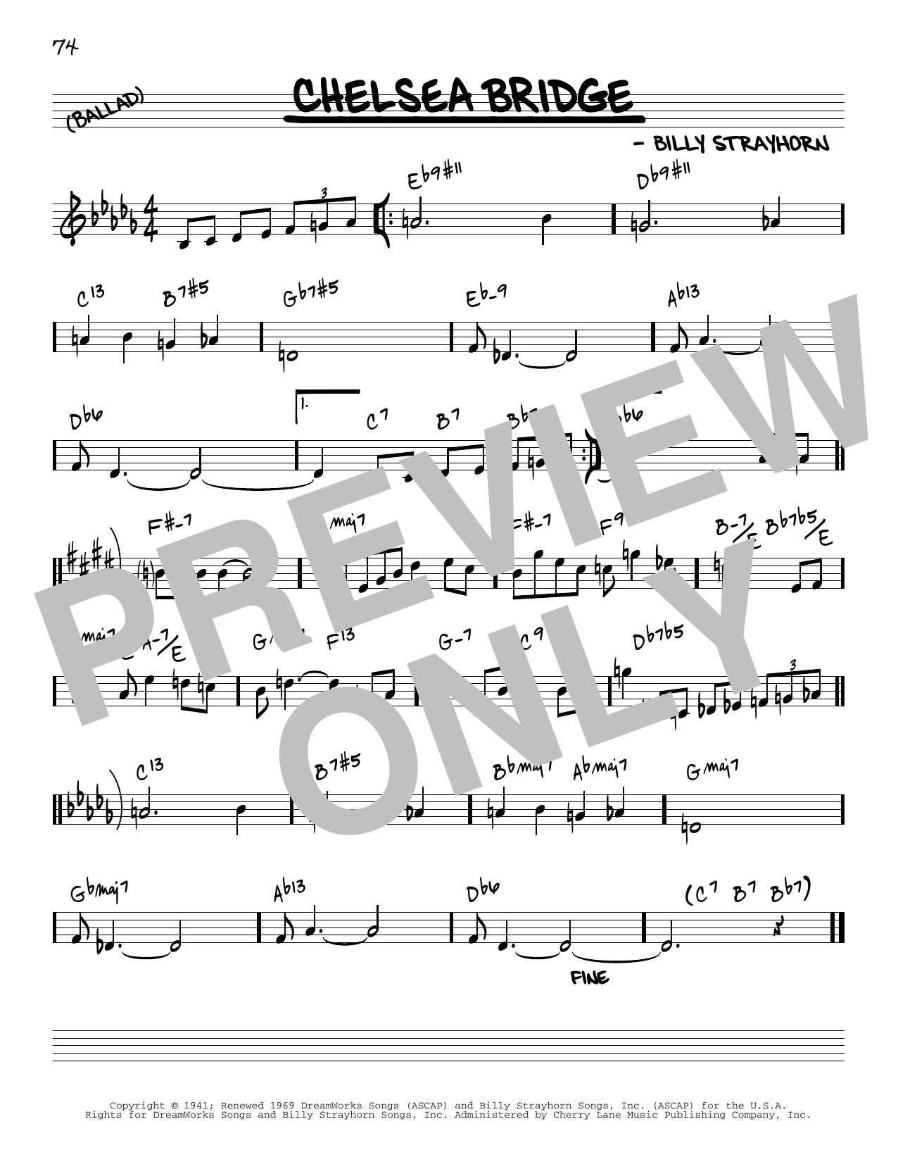 Download Billy Strayhorn Chelsea Bridge [Reharmonized version] (arr. Jack Grassel) Sheet Music and learn how to play Real Book – Melody & Chords PDF digital score in minutes