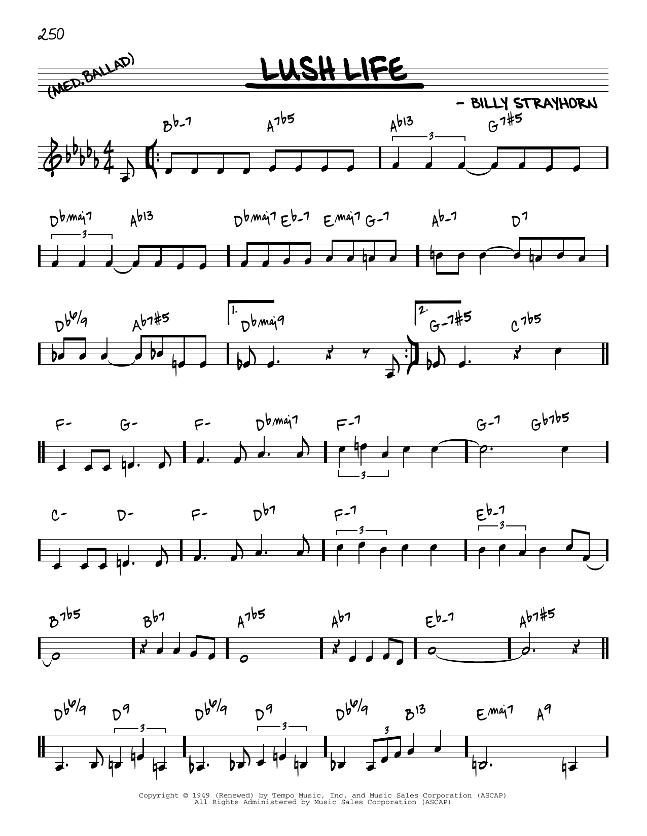 Download Billy Strayhorn Lush Life [Reharmonized version] (arr. Jack Grassel) Sheet Music and learn how to play Real Book – Melody & Chords PDF digital score in minutes