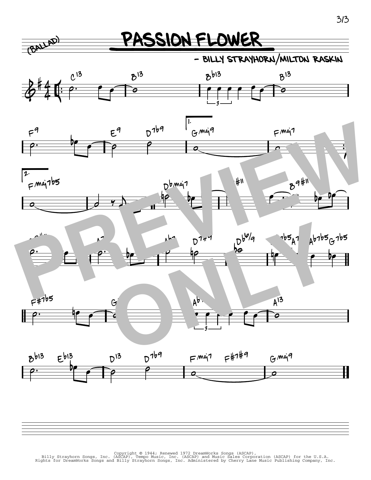 Download Billy Strayhorn Passion Flower [Reharmonized version] (arr. Jack Grassel) Sheet Music and learn how to play Real Book – Melody & Chords PDF digital score in minutes