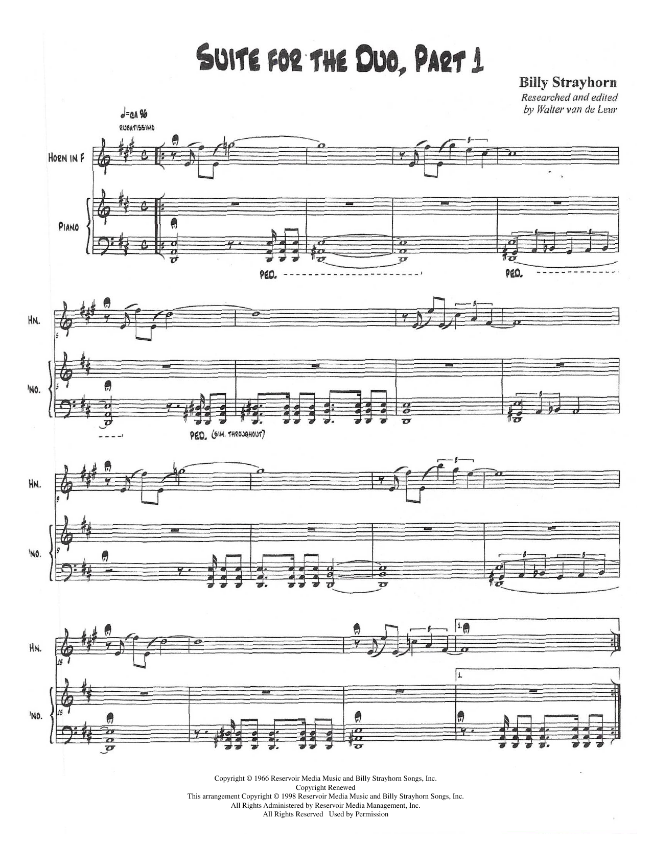Download Billy Strayhorn Suite For The Duo (Parts 1-3) Sheet Music and learn how to play French Horn and Piano PDF digital score in minutes