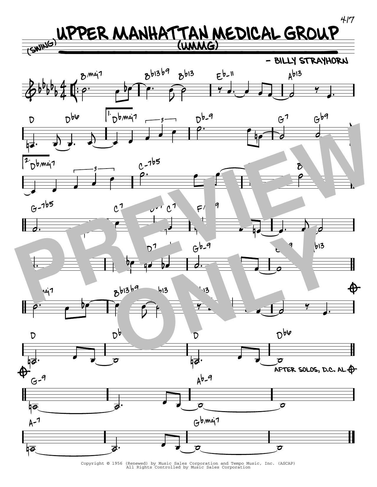 Download Billy Strayhorn Upper Manhattan Medical Group (UMMG) [Reharmonized version] (arr. Jack Grassel) Sheet Music and learn how to play Real Book – Melody & Chords PDF digital score in minutes