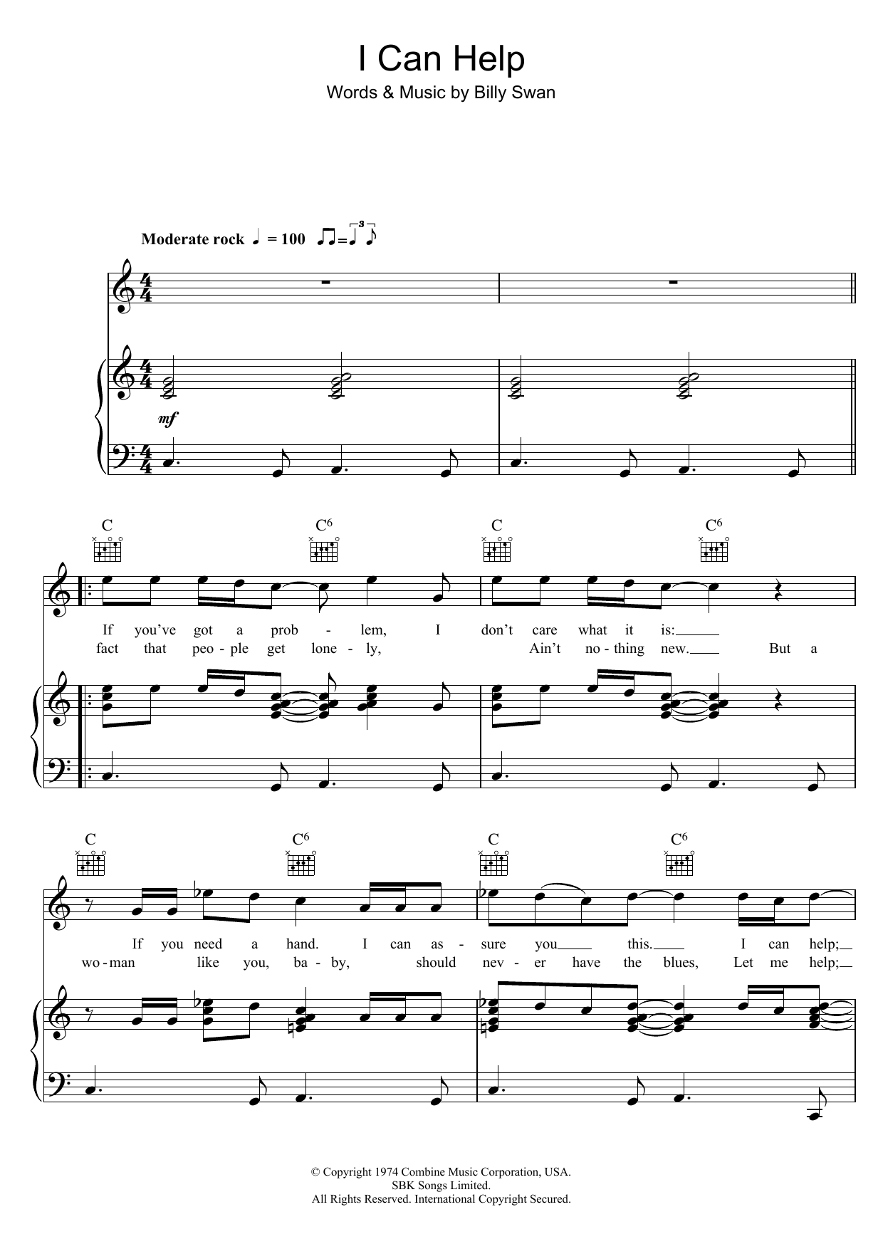 Download Billy Swan I Can Help Sheet Music and learn how to play Piano, Vocal & Guitar Chords (Right-Hand Melody) PDF digital score in minutes