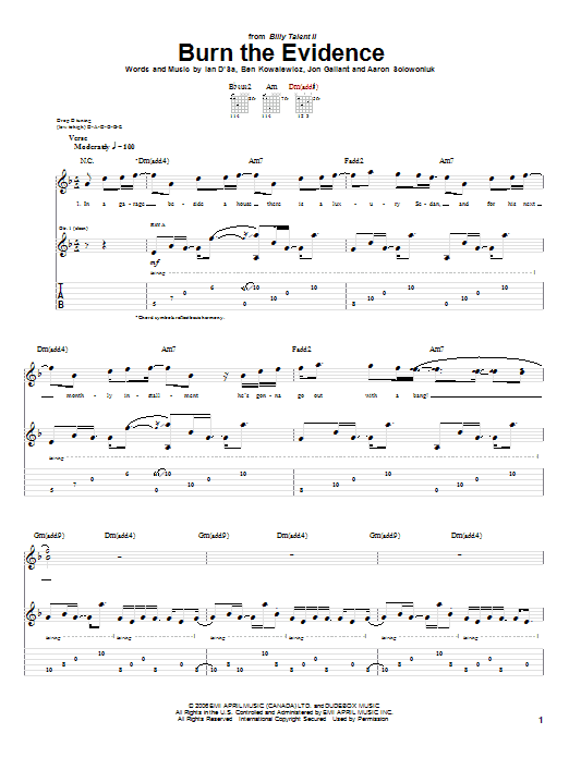 Download Billy Talent Burn The Evidence Sheet Music and learn how to play Guitar Tab PDF digital score in minutes