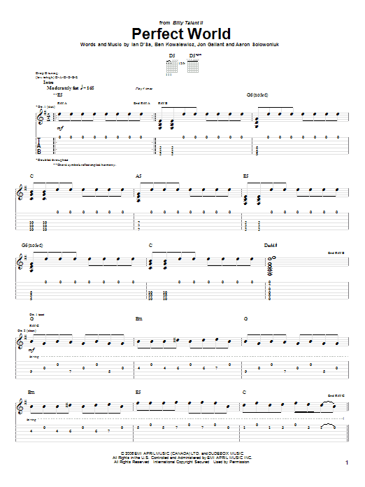 Download Billy Talent Perfect World Sheet Music and learn how to play Guitar Tab PDF digital score in minutes