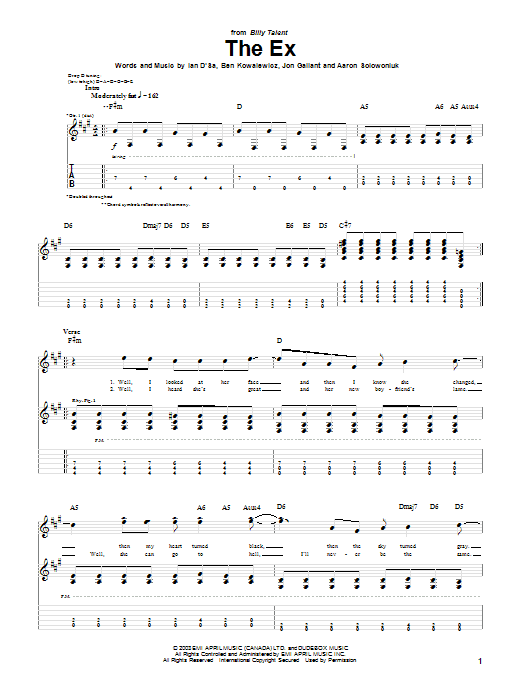 Download Billy Talent The Ex Sheet Music and learn how to play Guitar Tab PDF digital score in minutes