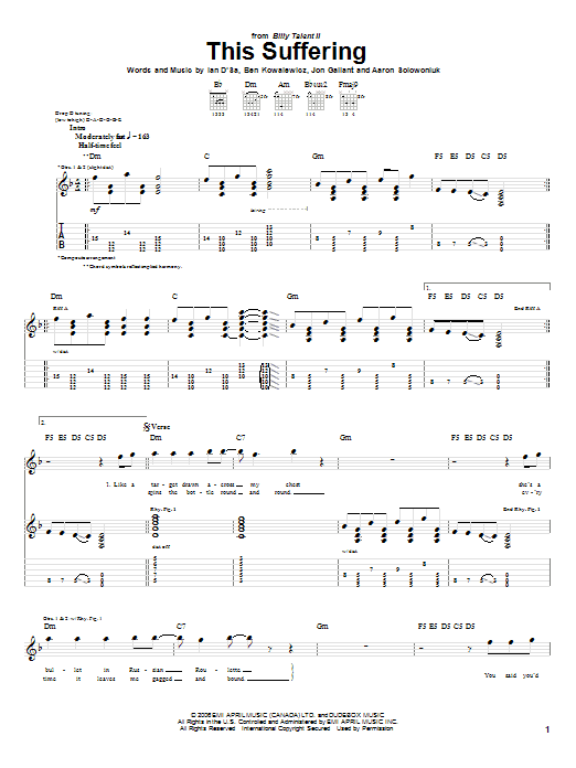 Download Billy Talent This Suffering Sheet Music and learn how to play Guitar Tab PDF digital score in minutes
