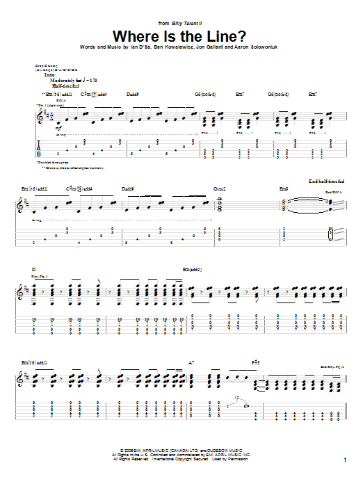 Download Billy Talent Where Is The Line? Sheet Music and learn how to play Guitar Tab PDF digital score in minutes