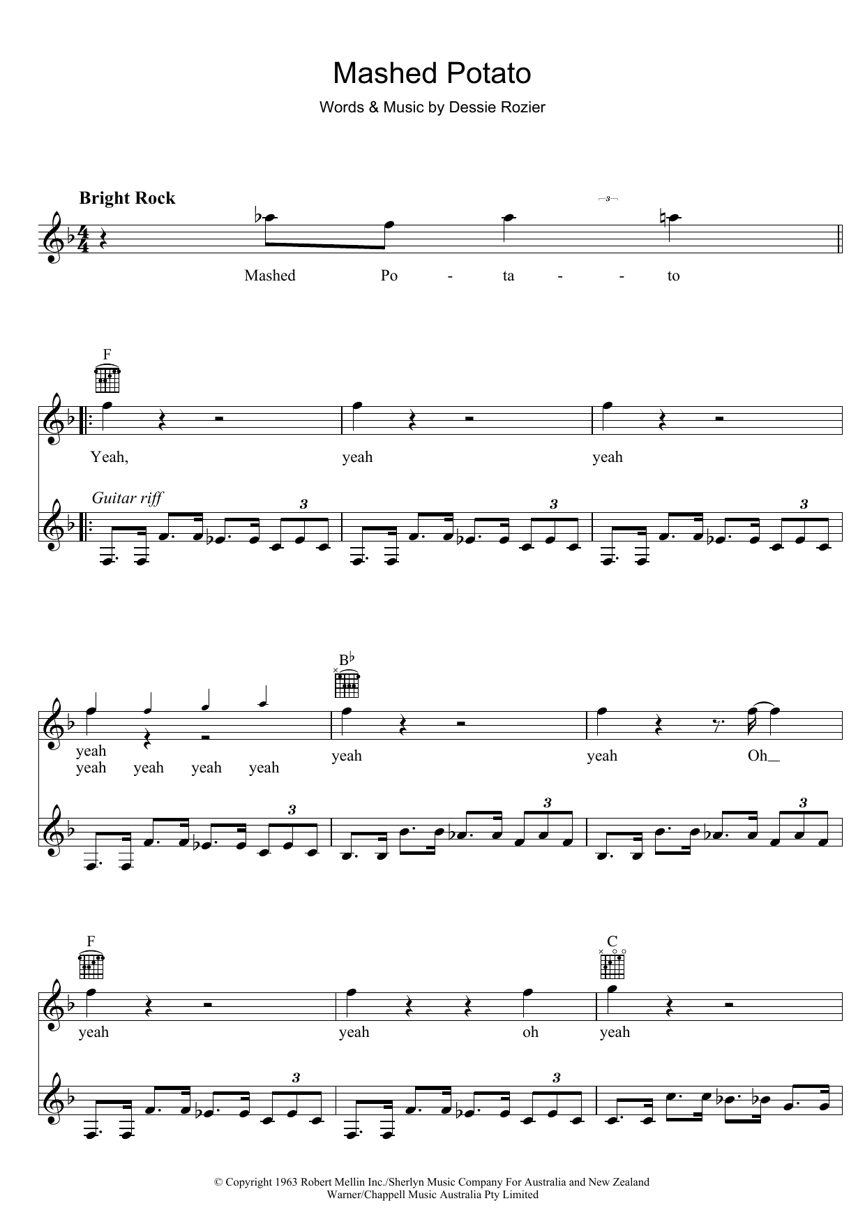 Download Billy Thorpe Mashed Potato Sheet Music and learn how to play Melody Line, Lyrics & Chords PDF digital score in minutes