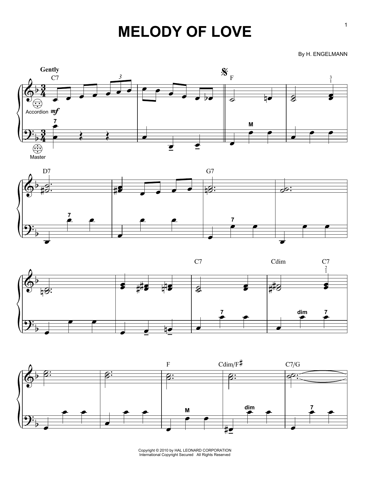 Download Billy Vaughn Melody Of Love Sheet Music and learn how to play Accordion PDF digital score in minutes