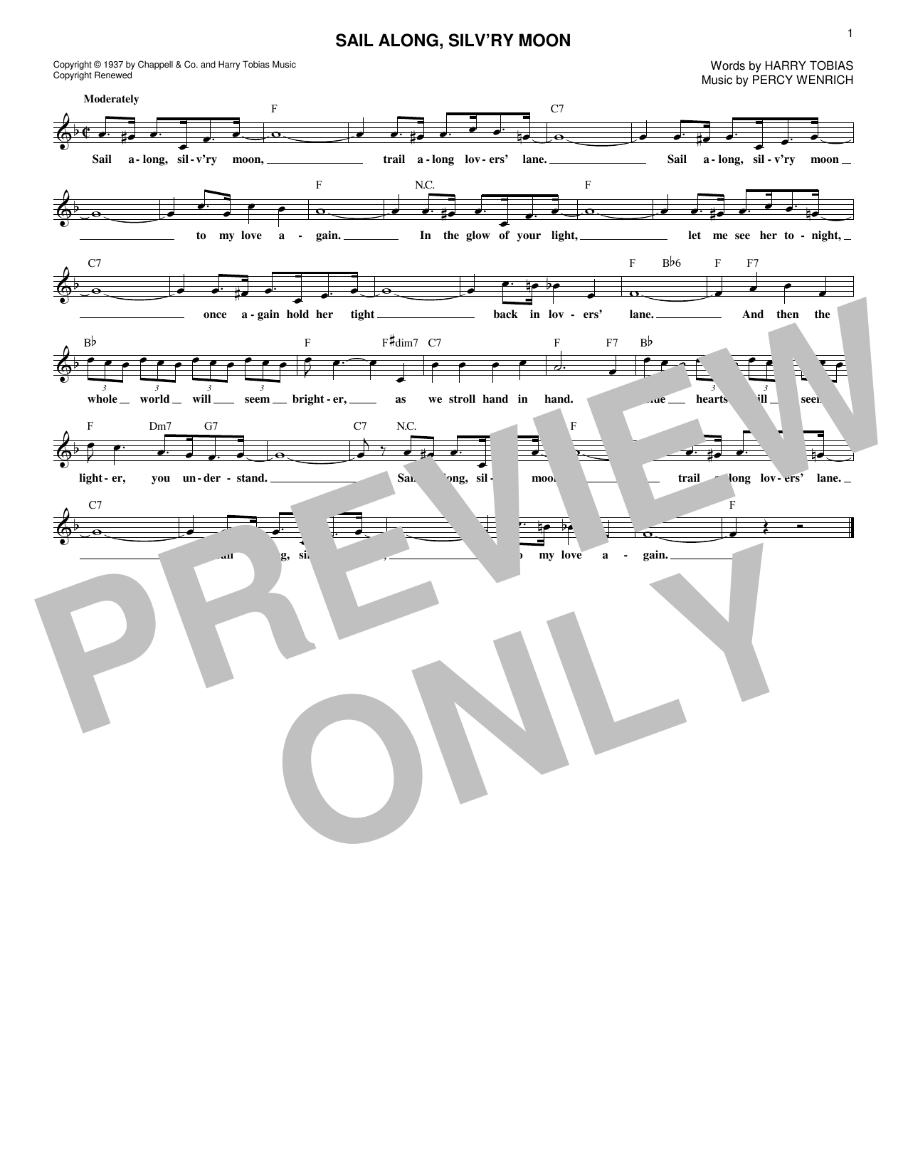 Download Billy Vaughn Sail Along, Silv'ry Moon Sheet Music and learn how to play Lead Sheet / Fake Book PDF digital score in minutes