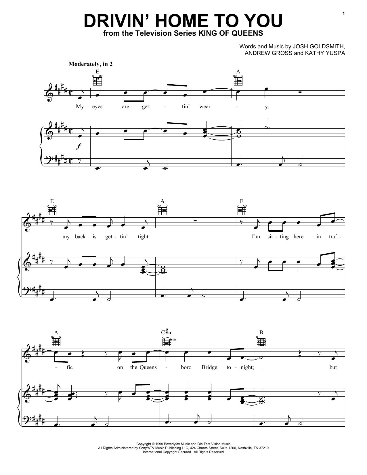Download Billy Vera Drivin' Home To You (from King of Queens) Sheet Music and learn how to play Piano, Vocal & Guitar Chords (Right-Hand Melody) PDF digital score in minutes