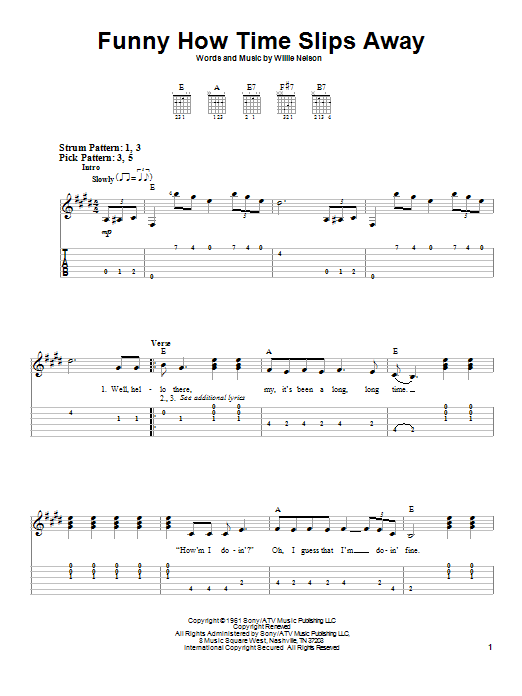 Download Billy Walker Funny How Time Slips Away Sheet Music and learn how to play Easy Guitar PDF digital score in minutes