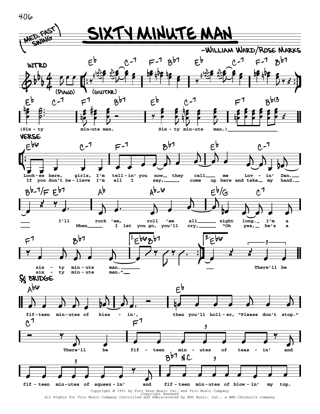 Download Billy Ward and his Dominoes Sixty Minute Man Sheet Music and learn how to play Real Book – Melody & Chords PDF digital score in minutes