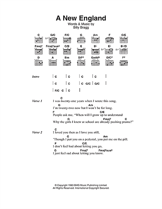 Download Billy Bragg A New England Sheet Music and learn how to play Ukulele PDF digital score in minutes
