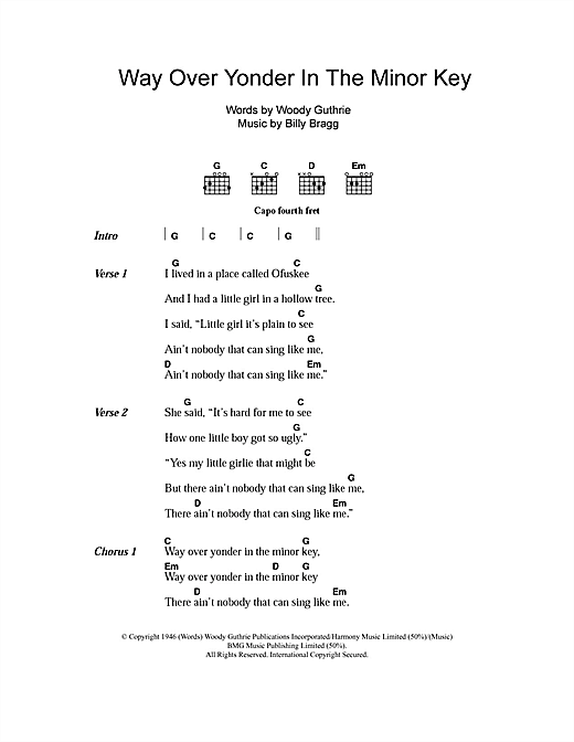 Download Billy Bragg Way Over Yonder In The Minor Key Sheet Music and learn how to play Lyrics & Chords PDF digital score in minutes