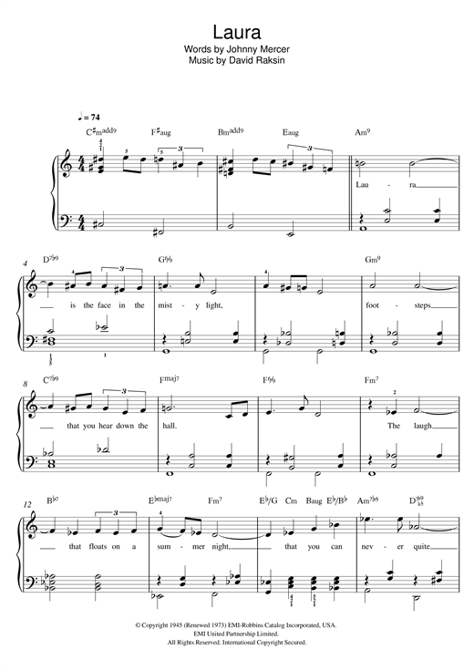 Download Billy Eckstine Laura Sheet Music and learn how to play Easy Piano PDF digital score in minutes