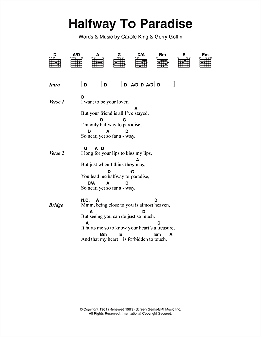 Download Billy Fury Halfway To Paradise Sheet Music and learn how to play Lyrics & Chords PDF digital score in minutes