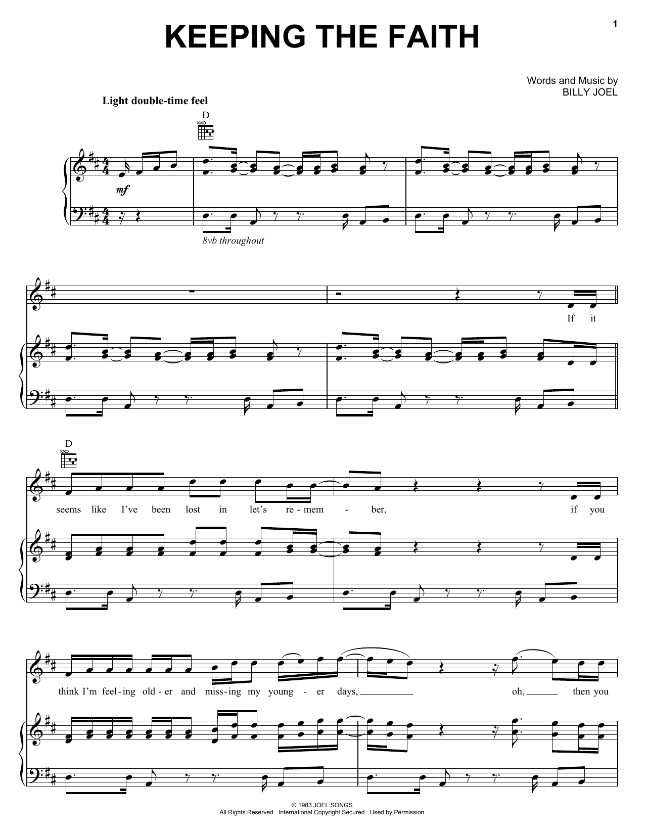 Billy Joel "Keeping The Faith" Sheet Music Notes | Download Printable