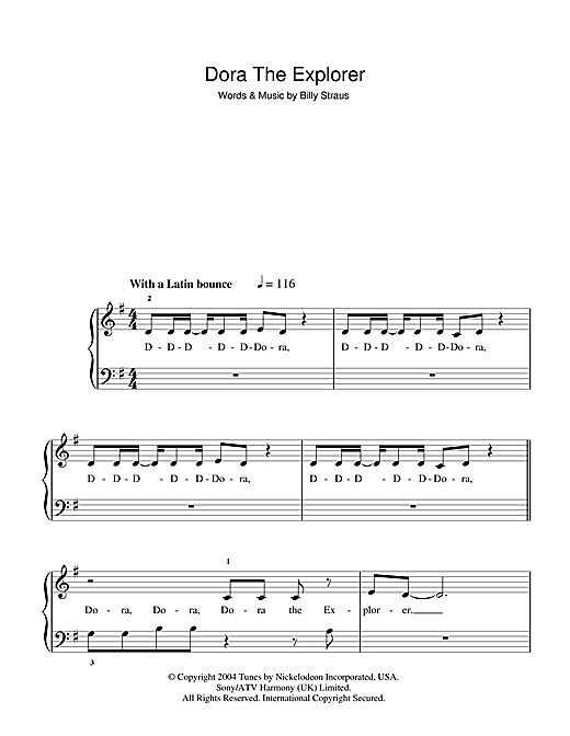 Download Billy Straus Dora The Explorer Theme Sheet Music and learn how to play 5-Finger Piano PDF digital score in minutes