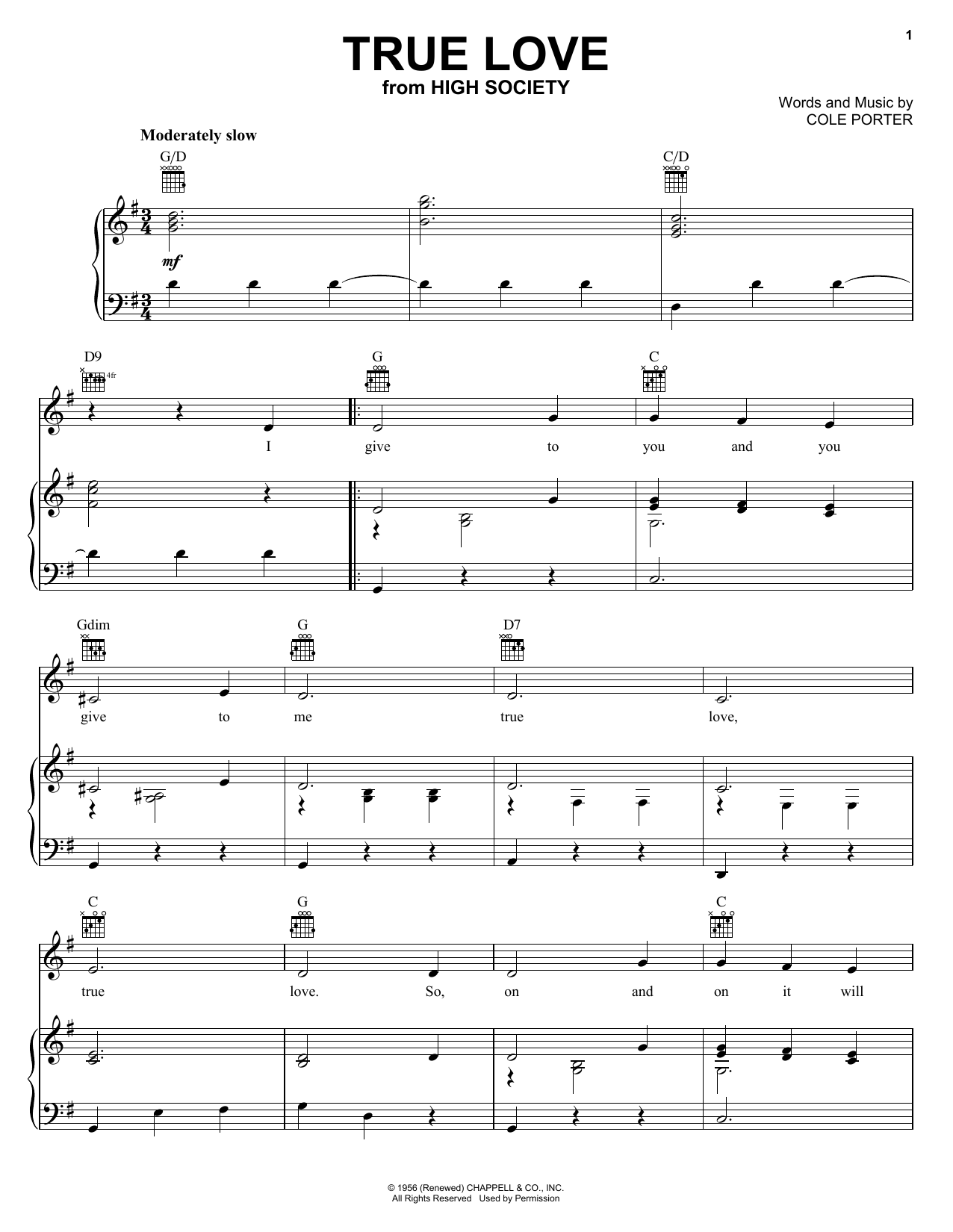 Download Bing Crosby True Love Sheet Music and learn how to play Guitar Tab PDF digital score in minutes